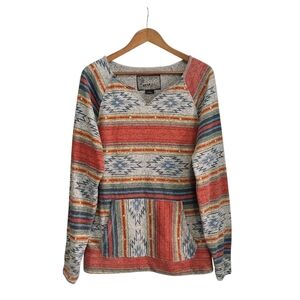 Brooklyn Cloth Hoodie Mens Size Large Multicolor Pullover Southwest Aztec Grunge